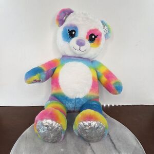 Build-A-Bear Workshop Rainbow Tie-Dye Teddy Bear Plush Sparkle Paws Silver
